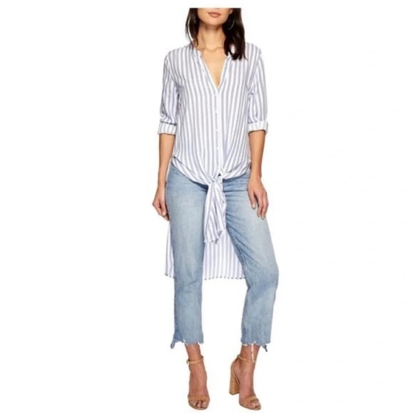 Bishop + Young Devin Chambray Striped Tie Front Button Down Tunic - Picture 9 of 10